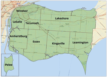 Map representation of Essex County showing Township Divisions