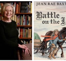 Image of Jean Rae Baxter and the cover of her book "Battle on the Ice"